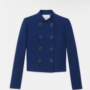 Lafayette148NY Wool-Silk Crepe Double Breasted Jacket Midnight Blue Size 6 (NWT)